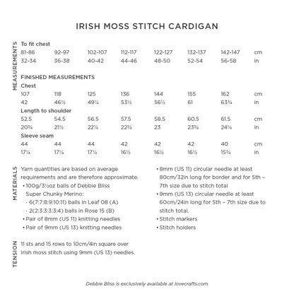 Debbie Bliss Irish Moss Stitch Cardigan PDF