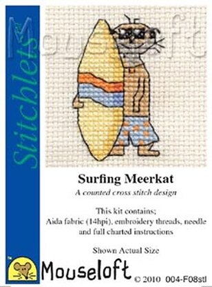 Mouseloft Surfing Meerkat Stitchlets Cross Stitch Kit - 85 x 110 x 10