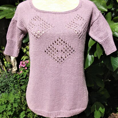 Scoop Neck Sweater with 3 Open Stitch Motifs