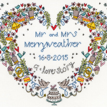 Bothy Threads Wedding Heart Cross Stitch Kit - 34cm x 30cm