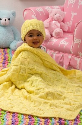 Baby Blocks Blanket and Hat Set in Red Heart Soft Baby Steps Solids - LW4306