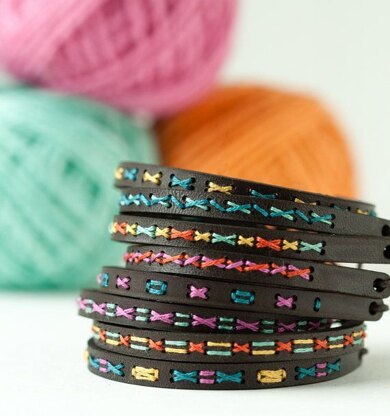 Red Gate Stitchery Leather Bracelet Cross Stitch Kit - Super-Skinny Cuff - Multi