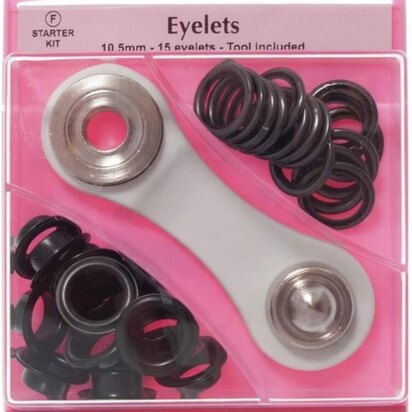 Hemline Eyelets Starter Kit, 10.5mm x 15 sets - Black