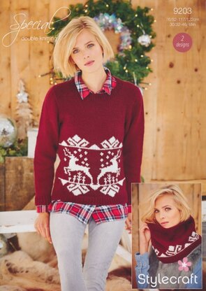 Ladies Christmas Jumper and Snood in Stylecraft Special DK - 9203