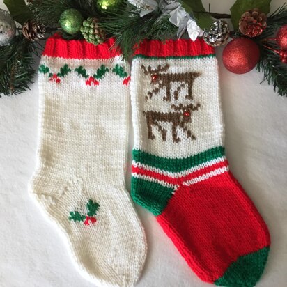 Wandering Reindeer and Holly Berry Christmas Stockings