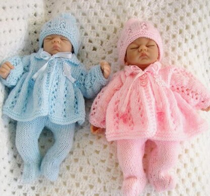 Knitting pattern 10" Dolls Matinee Coat, Hat and Leggings