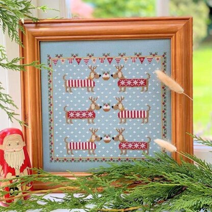 Historical Sampler Company Chilly Dogs Cross Stitch Kit - 25cm x 23cm