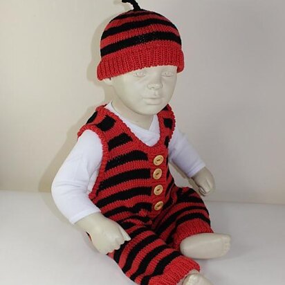 Baby Stripe Dungarees and Beanie Hat - knitting pattern