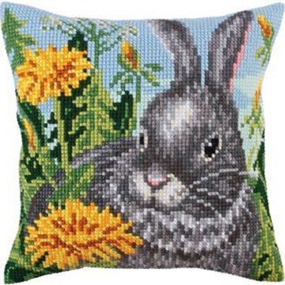 Collection D'Art Rabbit & Dandelions Cross Stitch Cushion Kit - 40cm x 40cm