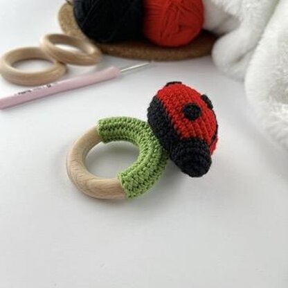 Ladybug crochet baby rattle toy pattern Amigurumi teething ring
