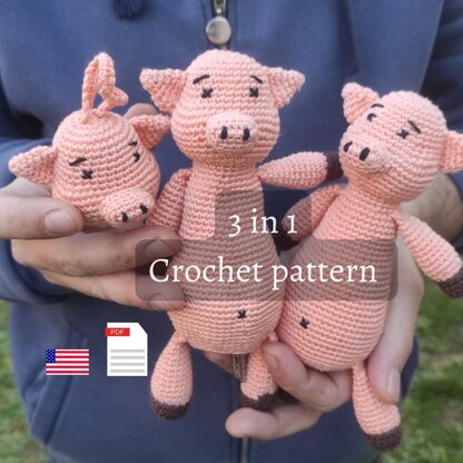 3 in 1 Pig Keychain Amigurumi