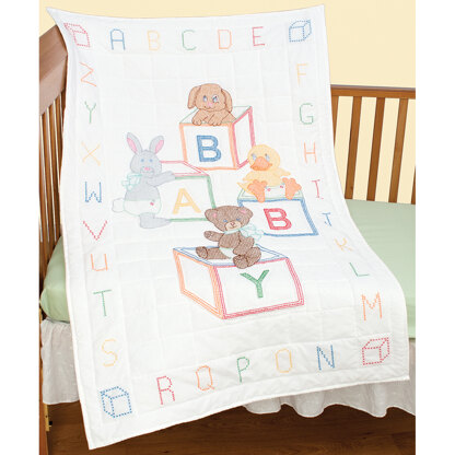 Jack Dempsey Baby Blocks Stamped Cross Stitch Crib Quilt Top - 40 x 60 inches