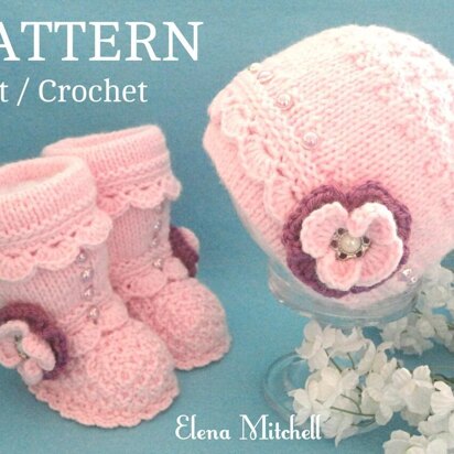 Knitting PATTERN Baby Girl Baby Hat and Booties with Flowers