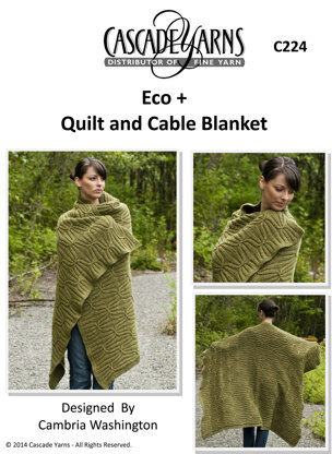 Cascade Yarns C224 Eco+ Quilt and Cable Blanket (Free)