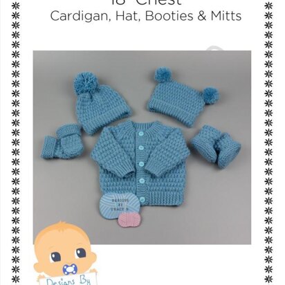 Calum Unisex Baby Knitting Pattern cardigan,hats, mitts and booties hats