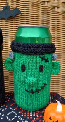 PDF Spooky DK Halloween knitting pattern Can Sleeve Koozie/Cosy Gift NOVELTY Treat Cup.  Pumpkin/Frankenstein/Witch's Cat