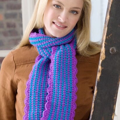 Scalloped Edge Scarf in Red Heart Shimmer Solids - LW2686
