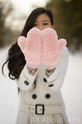 Crochet Faux Fur Mittens & Headband