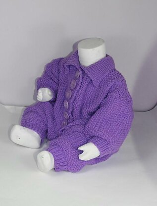 Baby Aran Button Up Moss Stitch Collar Onesie