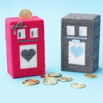 Plastic Canvas Robot Coin Bank in Bernat Super Value