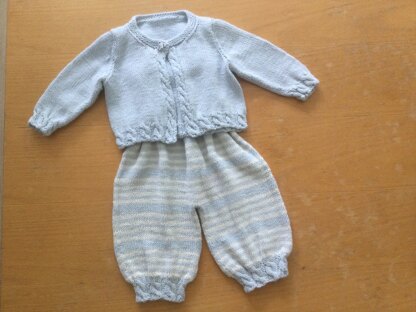 Baby Overalls with detailed cabled bodice and matching sweater - P037