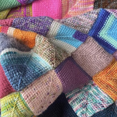 Radiating Squares Tunisian Crochet Blanket