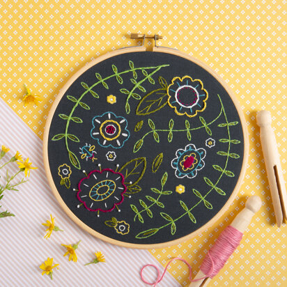 Hawthorn Handmade Black Spring Posy Embroidery Kit - 16cm
