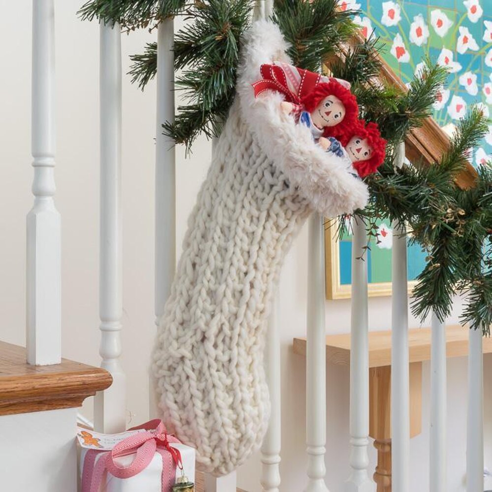 Broken Rib Stitch Christmas Stocking with Faux Fur Trim Knitting