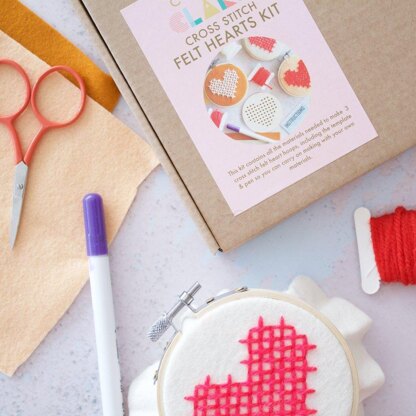 Cotton Clara Heart Cross Stitch Felt Hoops Kit - 9cm