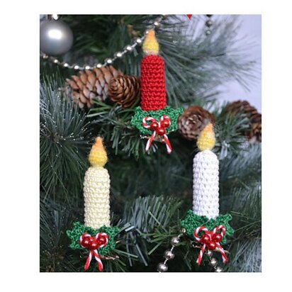 Christmas tree candles. Crochet clip-on candle. Christmas tree ornaments. Xmas craft project