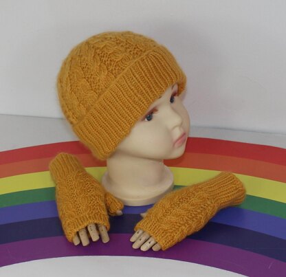 Toddler Child Aran Alternate Cable Beanie Glovess