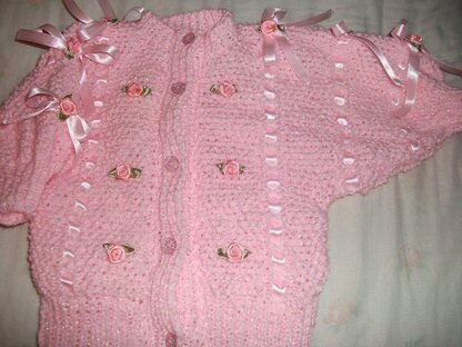 Raglan ribbon and roses cardigan