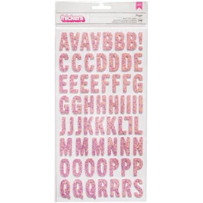 American Crafts Tealightful Thickers Stickers 5.5"X11" 138/Pkg - Letter Alpha/Pink Glitter Foam