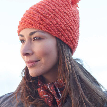 Diagonal Stitch Pompom Hat in Caron United - Downloadable PDF