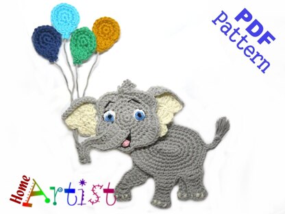 Elephant & Balloons Crochet Applique Pattern