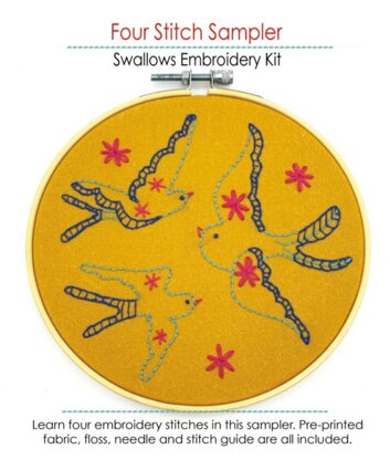 Jennifer Jangles Four Stitch Sampler Swallows Embroidery Kit