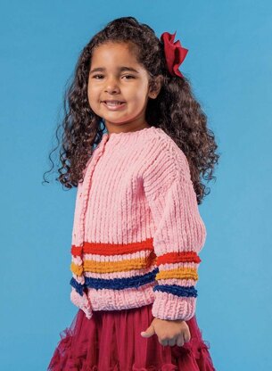 Super Striped Sweater & Cardigan - Free Knitting Pattern For Kids in Paintbox Yarns Chenille by Paintbox Yarns