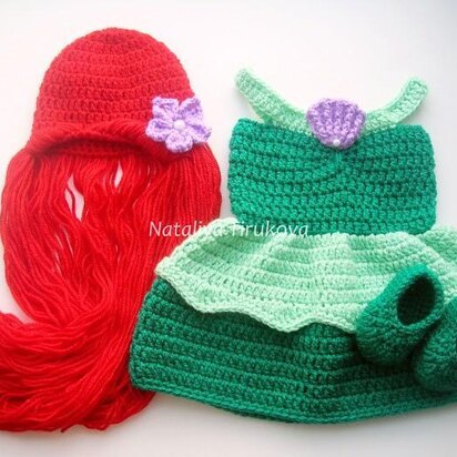 Princess Ariel Baby Hat, Dress and Shoes Outfit