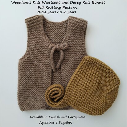 Woodlands Kids Waistcoat and Darcy Kids Bonnet Knitting Pattern