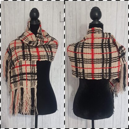 Crochet Tartan Plaid Shawl or Scarf