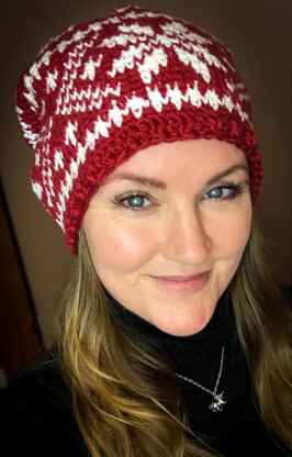 Fair Isle Snowflakes & Hearts Slouchy Beanie