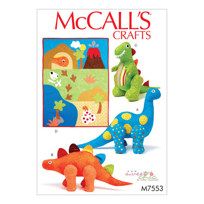 McCall's Dinosaur Plush Toys and Appliquéd Quilt M7553 - Paper Pattern Size One Size Only