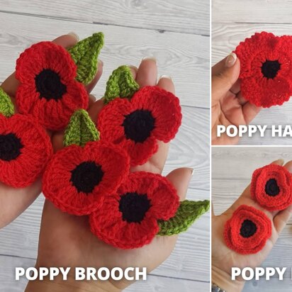 Bundle of 3 Remembrance Poppy Flowers Crochet Patterns