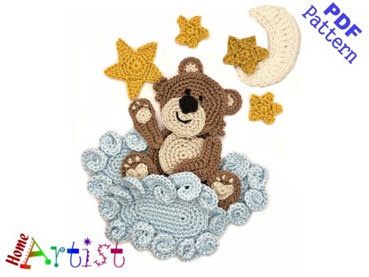 Bear and Clouds crochet applique pattern