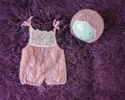 Lace Knit Overall Set