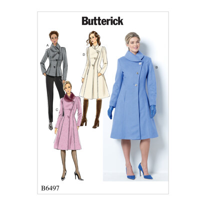 Butterick Misses'/Misses' Petite Jacket and Coats with Asymmetrical Front and Collar Variations B6497 - Sewing Pattern