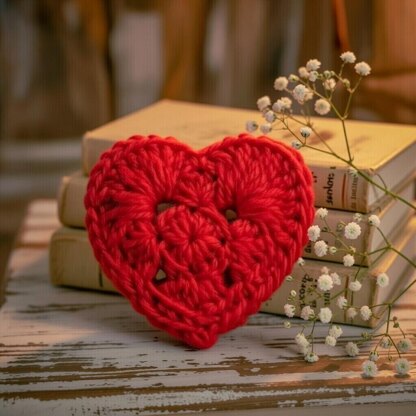 Crochet Heart Pattern PDF + Video Tutorial – Granny Heart Coaster, Valentine Motif DIY