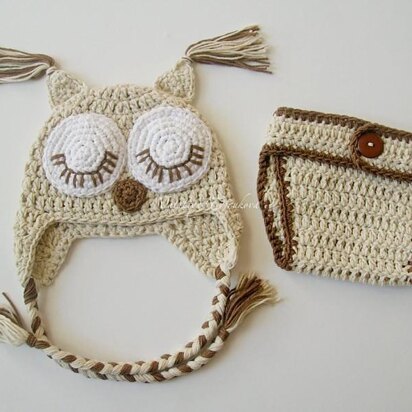Owl Baby Hat and Diaper CoverSet