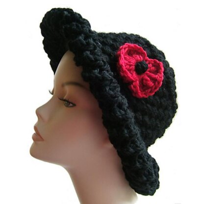 Eco Knit Poppy Hat with Wide Lace Brim with Fingerless Mittens