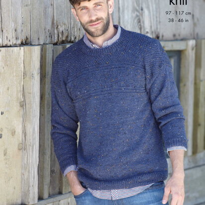 Mens Round and V Neck Sweaters Knitted in King Cole Homespun DK - 5799 - Downloadable PDF